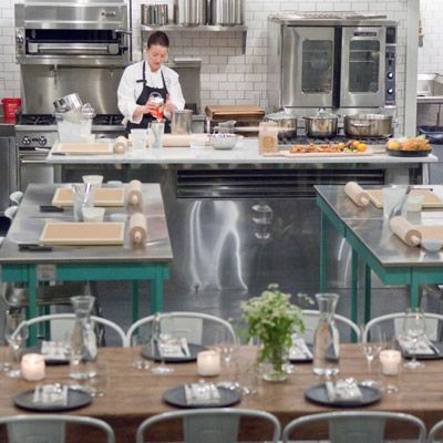 Is it a gourmet shop? A cooking classroom? An event space? In fact, Haven's… Cooking School Interior, Cooking School Design, Cooking Classes Design, Cooking Class Kitchen, Cooking School Kitchen, Demo Kitchen, Teaching Kitchen, Havens Kitchen, Cooking Beets