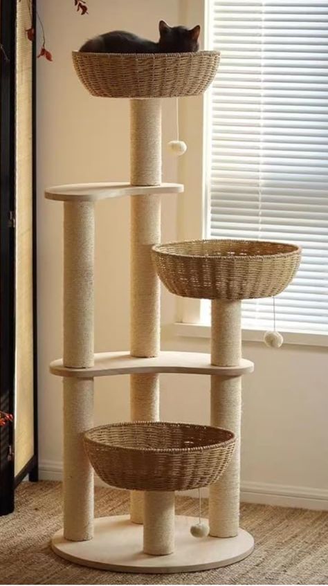 Cat Tree Tower, Mid Century Modern Cat Tree, Mid Japandi, Aesthetic Cat Tree, Cat Trees Homemade, Diy Cat Scratcher, Diy Cat Tower, Black And Gold Living Room, Wood Cat Tree