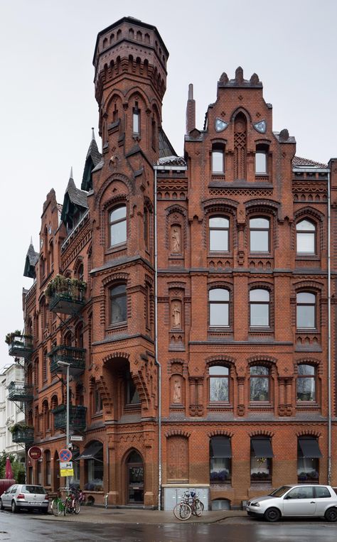 Brick Gothic Revival apartment building in Hannover Germany [building] Brick Gothic, Victorian Apartment, Gothic Revival Architecture, Hannover Germany, Brick Detail, Gothic Buildings, Gothic Ideas, Victorian Buildings, Revival Architecture