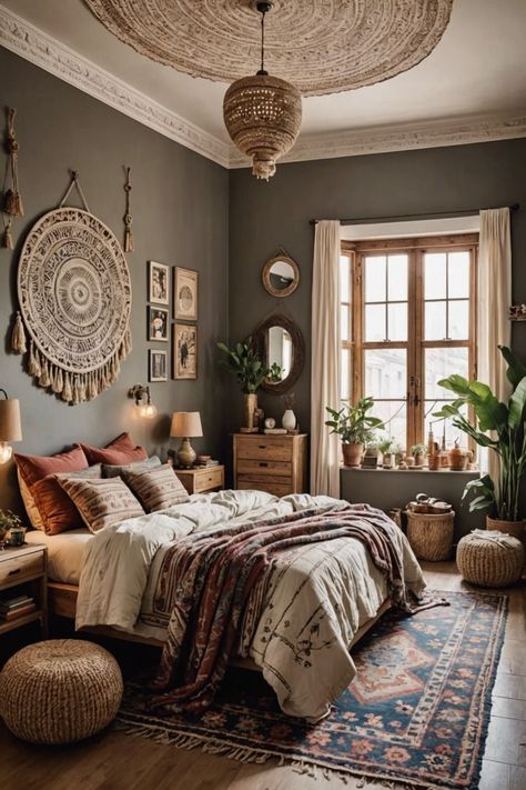 Carpet Ideas For Bedroom, Japandi Boho, Sustainable Living Room, Unique Bedroom Ideas, Japandi Home Decor, Gray Bedroom Walls, Boho Style Bedroom, Boho Bedroom Ideas, Boho Chic Bedroom