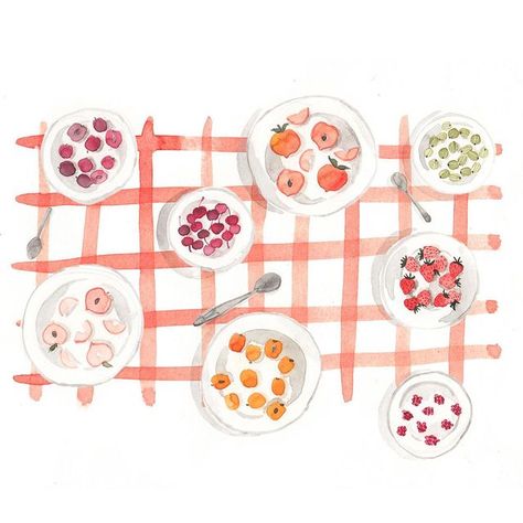 Watercolor Picnic, Emma Block, Watercolour Canvas, Picnic Inspo, Food Art Painting, Watercolor Calendar, Birthday Picnic, Code Art, Watercolour Art