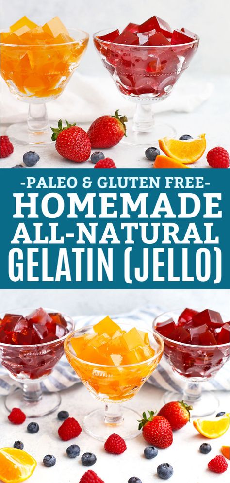 How to Make Healthy Homemade Jello - Yes, really! This homemade gelatin recipe is made from natural ingredients, and natural sweeteners, without any dye or additives. (Dairy free, gluten free & paleo approved!) // paleo jello // homemade jello recipe // homemade gelatin recipe // healthy gelatin #jello #gelatin #healthysnack #healthytreat Paleo Jello, Homemade Gelatin, Homemade Jello, Jello Recipe, Sugar Free Jello, Aip Desserts, Gelatin Recipes, Beef Gelatin, Dairy Free Gluten Free