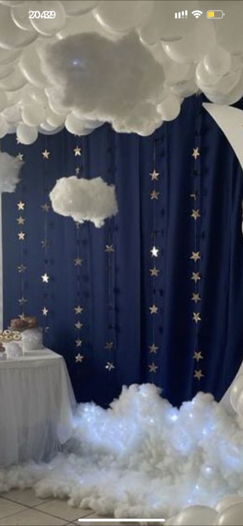 Stary Night Sweet 16 Party Ideas, Paris Hoco Theme, Into The Night Party Theme, Starry Night Homecoming Decorations, Star Themed Decorations, Starry Party Theme, Starry Night School Dance, Sky Is The Limit Party Theme, Under The Stars Balloon Arch