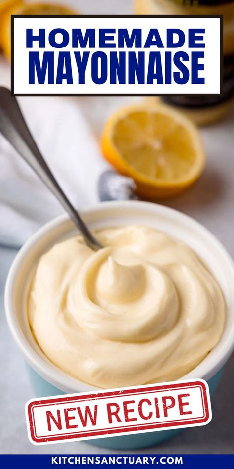 The thought of making homemade mayo can be a bit overwhelming, especially when it’s so readily available to buy in the shops. Don’t worry though, I’ve got you covered! Easy steps to produce perfect luxurious homemade mayo that tastes far superior and isn’t full of strange ingredients! I’ll show you how to make it in the food processor and using an immersion blender (this is my favourite method). Mayonnaise Recipe Food Processor, Easy Mayonnaise Recipe, Roast Dinner Sides, Homemade Mayonnaise Recipe, Homemade Mayo, Mayonnaise Recipe, 20 Minute Recipes, Homemade Mayonnaise, Whipped Feta