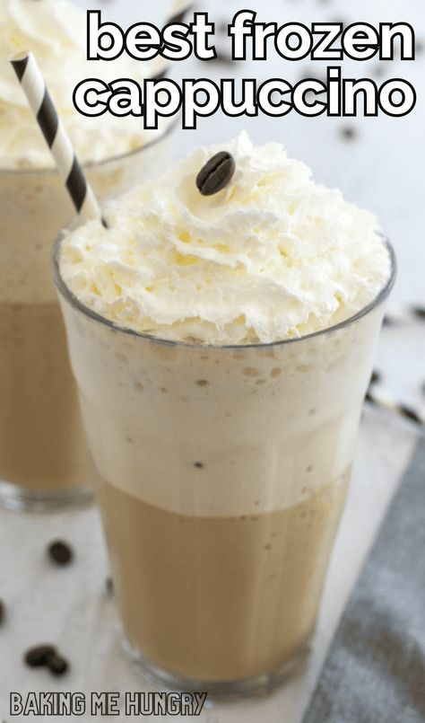 This Frozen Cappuccino Recipe is one of the best cold beverages for coffee lovers! Made using four simple ingredients! Frozen Coffee Drinks Recipes Blenders, Wawa Frozen Cappuccino Recipe, Frozen Cappuccino Recipe, Frozen Coffee Recipe, Caramel Coffee Creamer Recipe, Frozen Coffee Drinks Recipes, Starbucks Caramel Brulee Latte, Coffee Milkshake Recipe, Cold Coffee Drinks Recipes