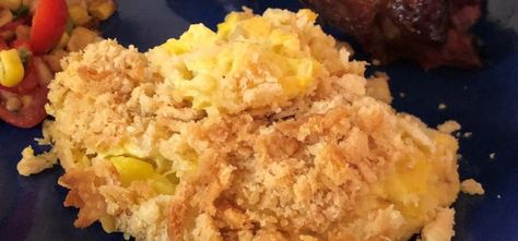 Southern Squash, Southern Squash Casserole, Easy Suppers, Yellow Squash Recipes, Cracker Toppings, Baked Scallops, Squash Casserole Recipes, Southern Dinner, Cream Corn