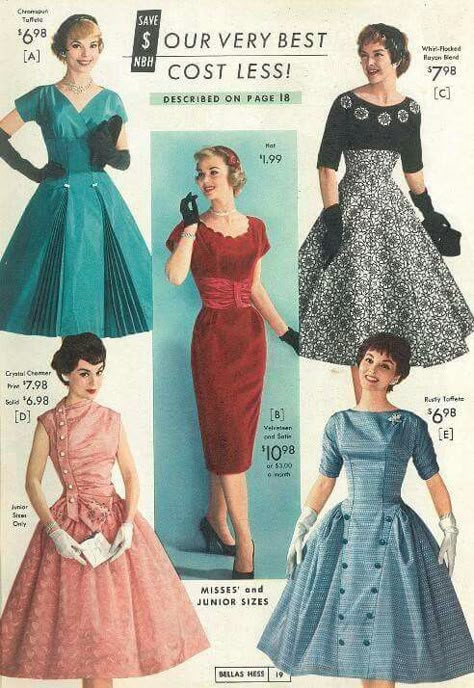 1958 women's dresses Mode Rockabilly, 50's Fashion, 1950 Fashion, 1950s Dresses, Fifties Fashion, 20th Century Fashion, Fashion 1950s, Outfit Chic, 50s Style