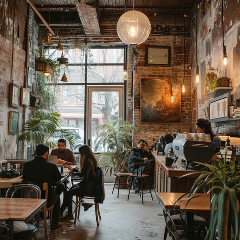 "Cozy Coffee Shop: Customers enjoying the warm ambiance of a #cozy #coffee shop with #rustic and #vintage decor. #customers #shop #ambiance #decor #cupofjoe #interior #comfort ⬇️ Download and 📝 Prompt 👉 https://stockcake.com/i/cozy-coffee-shop_247717_48081". Cosy Shop Interior, Relaxing Coffee Shop, Cabin Coffee Shop, Warehouse Coffee Shop, Hippie Coffee Shop, Cozy Coffee Shop Interior, Cozy Cafe Interior Coffee Shop, Coffee Shop Rustic, Coffee Shop Aesthetic Cozy