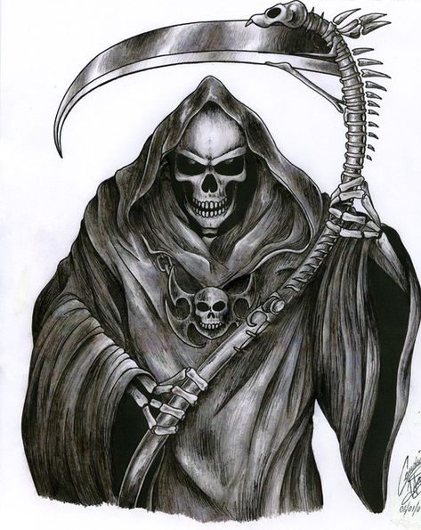 Evvi Art, Reaper Drawing, Don't Fear The Reaper, Grim Reaper Tattoo, Skull Sleeve Tattoos, Reaper Tattoo, Skull Sleeve, Grim Reaper Art, Skull Pictures