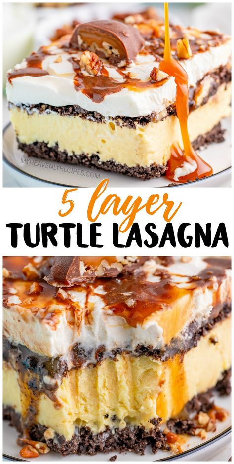 Turtle Lasagna, No Bake Easy Dessert, Delicious Healthy Dinner Recipes, Lasagna Dessert, Smores Dessert, Bake Easy, Dessert To Make, Torte Cupcake, Healthy Dinner Recipes For Family