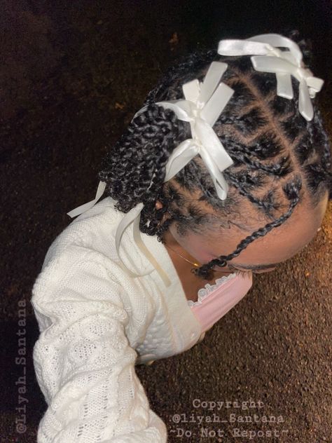 Ribbon Hairstyle Natural Hair, Mini Twist With Rubber Bands, Coquette Black Hairstyles, Coquette Hairstyles Black Hair, Coquette 4c Hairstyles, Mini Bows In Hair, How To Style Mini Twists Natural Hair, Natural Hair With Bow, Mini Twists On Short Hair