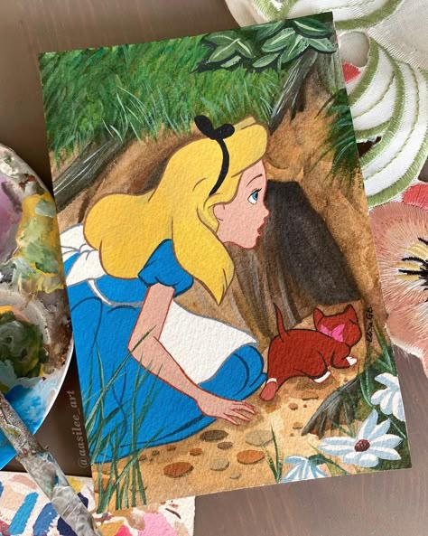 *sold* Alice following the white rabbit 🐇 ⏰. I used #gouache and #watercolor for this one 😄 🎨. Last framed painting for a little while! #a… | Instagram Alice In Wonderland Paintings, Disney Canvas Paintings, Alice In Wonderland Drawings, Gouache And Watercolor, Disney Canvas Art, Disney Paintings, Modern Art Canvas Painting, Rabbit Painting, Small Canvas Paintings