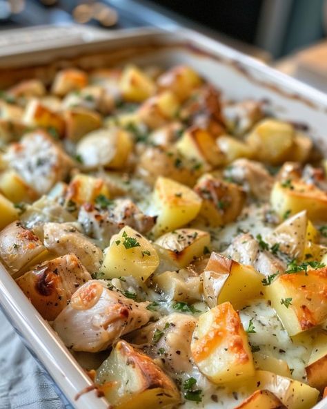 The other evening, my daughter-in-law made this amazing meal – I had to get my hands on that recipe! Casserole Dinners, Cooktop Cove, Chicken Potato Casserole, Lemon Herb Chicken, Chicken And Potatoes, Poultry Dishes, Herb Chicken, Savory Chicken, Chicken Potatoes