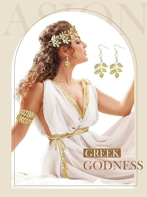 Goddess Costume Accessories, Leaves Crown, Upper Arm Cuff Bracelet, Toga Costume, Upper Arm Cuff, Headpiece Hairstyles, Arm Cuff Bracelet, Upper Arm Cuffs, Earring Bridal