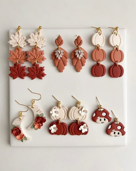 Autumn Polymer Clay Earrings, Fall Polymer Clay Earrings, Fall Clay Earrings, Clay Idea, Fimo Jewelry, Diy Polymer Clay, Polymer Clay Flower Jewelry, Diy Earrings Polymer Clay, Handmade Clay Jewelry