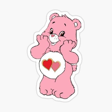 Cute Redbubble Stickers, Character Sticker Design, Pink Stickers Png, Pink Bear Sticker, Love Care Bear, Valentines Characters, Cool Stickers Aesthetic, Pastel Pink Stickers, Cute Pink Character