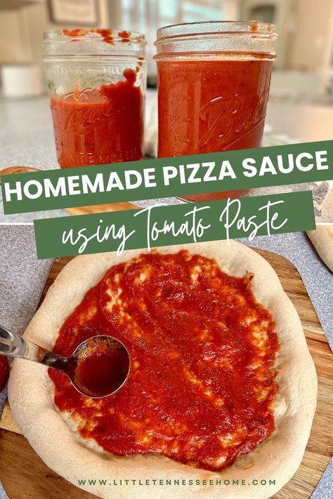 Easy Homemade Pizza Sauce Recipe Using Tomato Paste - Little Tennessee Home Homemade Tomato Sauce For Pizza, Pizza Sauce Recipe With Tomato Paste, Home Made Pizza Sauce With Tomato Paste, Pizza Sauce Tomato Paste, Homemade Pizza Sauce With Tomato Paste, Pizza Sauce Using Tomato Paste, Homemade Pizza Sauce Canned Tomatoes, How To Make Pizza Sauce, Pizza Sauce From Tomato Sauce