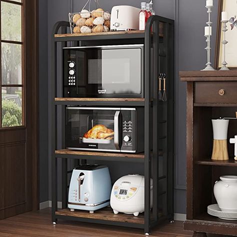 Kitchen Microwave Stand, Island Coffee Bar, Bakers Rack Kitchen, Bars Ideas, Microwave Toaster, Space Coffee, Coffee Mornings, Baker's Rack, Kitchen Microwave