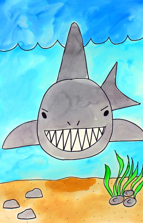 Let's learn how to draw and watercolor paint a Stealthy Shark! Designed with beginners in mind, this project is suitable for children ages 5+. Students will learn basic drawing and watercolor painting techniques. This painting project is designed to give children the skills they need to begin their artistic journey into self-expression, reflection, and creative thinking. Let the creative fun begin! Painting For Elementary Students, Shark Art Project, Shark Art Projects For Kids, Drawing Basics For Kids, Easy Drawing For Kindergarten, Watercolor Paintings Easy For Kids, Drawing For Preschoolers, Shark Easy Drawing, How To Draw A Shark