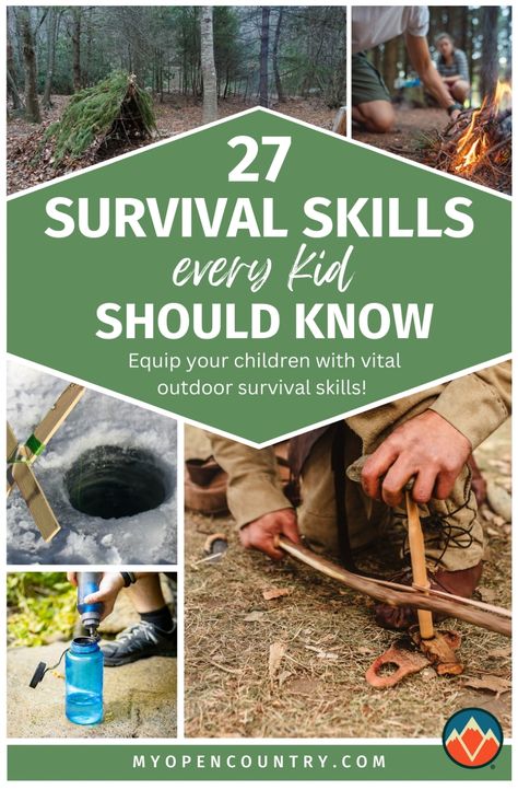 Equip your children with vital outdoor survival skills! Our guide covers easy-to-learn techniques suitable for kids, including how to start fires safely, build simple shelters, and use natural resources wisely. Ideal for young campers and outdoor enthusiasts, these skills promote safety, responsibility, and a love for nature while ensuring fun and engaging learning experiences. | Learn more about Camping Hacks Survival Skills For Kids, Zelt Camping Hacks, Skills For Kids, Survival Quotes, Survival Life Hacks, Survival Shelter, Survival Techniques, Survival Life, Homestead Survival