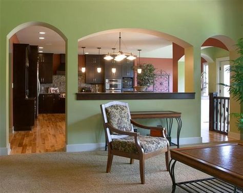 Archway Living Room, Arched Kitchen, Kitchen Hardwood Floors, Kitchen Pass, Mobile Home Renovations, Kitchen Cupboard Designs, Building Remodeling, Kitchen Redesign, Dining Design