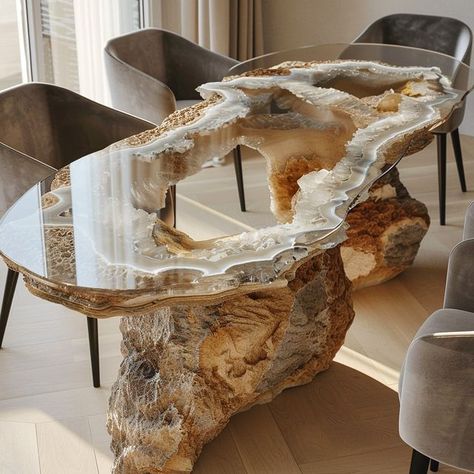 Nature Concept Interior Design, Geode Table, Art Deco Dining Table, Diy Farmhouse Coffee Table, Epoxy Countertops, Afrocentric Decor, Architectural Ideas, Unique Dining Tables, Latest Living Room Designs