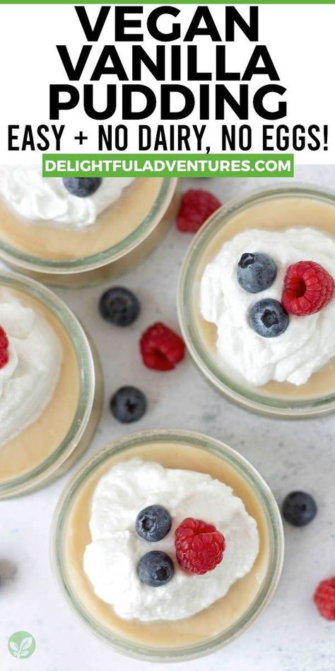 Vegan Vanilla Pudding, Gluten Free Pudding, Dairy Free Pudding, Pudding From Scratch, Vanilla Pudding Recipes, Vegan Dessert Recipe, Homemade Vanilla Pudding, Easy Vegan Recipes For Beginners, Egg Free Desserts