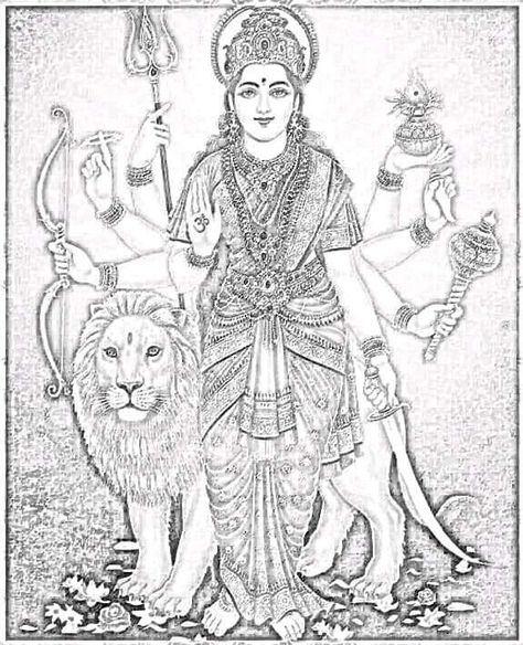 Godess Durga Art, Chandika Devi, Gods Sketches, 64 Yogini, God Drawings, Navratri Devi Images, Navratri Devi, Deities Art, Lord Durga