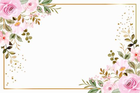 Pink flower frame background with waterc... | Free Vector #Freepik #freevector #flower #frame #watercolor #floral Pink Floral Frame Background, Floral Frame Background Flower, Flower Frame Background, Pink Flower Border, Pink Flower Background, Marco Floral, Floral Watercolor Background, Pink Floral Background, Purple Flowers Garden