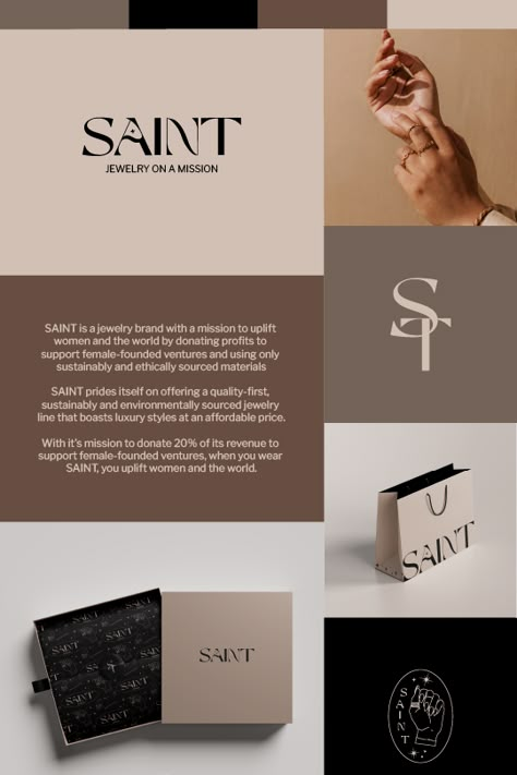 Rebrand Mood Board, Minimal Jewelry Branding, Brand Identity Design Jewelry, Jewelry Brands Logo, Branding For Jewelry Business, Jewelry Mood Board Aesthetic, Jewelry Brand Mood Board, Saint Logo Design, Clean Brand Aesthetic