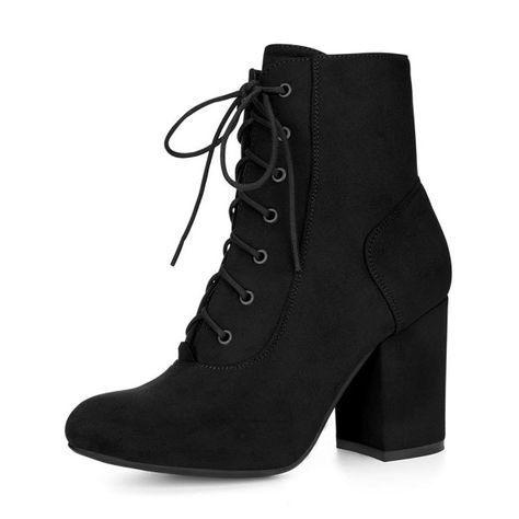 Women's Shoes, Boots, Ankle & Bootie, Women's Lace Up Chunky Heel Ankle Bootie - Black-3 3/8 Inches - C2185A9GO85  #fashion #style #shoes #ootd #fashionwomen #shopping #Ankle & Bootie Halloween Costume Boots, Velvet Block Heels, Dr Shoes, Womens Black Booties, Chunky Heel Ankle Boots, Womens Chunky Heels, Shoes Boots Ankle, Block Heel Ankle Boots, Chunky High Heels