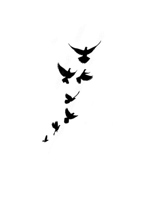 Small Crows Flying Tattoo, Birds Silhouette Tattoo, Birds Tattoo Stencil, Bird Spine Tattoo, Flying Birds Tattoo Design, Small Birds Tattoo Design, Tattoo Birds Flying, Bird In Flight Tattoo, Bird Flying Tattoo