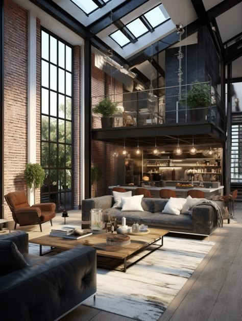 Industrial Loft Apartment Warehouse Living, Boho Loft Apartment, Scandinavian Apartment Decor, Warehouse Aesthetic, Industrial Penthouse, Loft Apartment Aesthetic, Loft Style Living Room, Loft Apartment Industrial, Loft Luxury