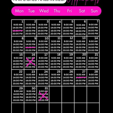 Acuity Scheduling Monthly Availability Weekly Calendar for your Instagram Story or post. 🦋 Saves Time 😎 Boosts Sales 🩷 Looks Cute! Available Monthly Booking Time Slots very easy to edit in Cavna. Social Media Post Template for hair stylists, lash tech, nails tech, and anyone else in the beauty industry who needs a cute calendar for their IG story!🩷 https://7cf5d5-65.myshopify.com/products/acuity-scheduling-design-july-availability-calendar-instagram-story-monthly-available-booking-time-sl... Lash Tech Calendar, Nail Tech Booking Calendar, Acuity Scheduling Template, Acuity Scheduling Design Lash, Booking Calendar, Tech Nails, Nails Tech, Scheduling Template, Canva Social Media