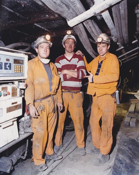 Kellingley colliery 1991, 110's face, first level , John Child electrician, Martin charm electrician and Gary Wilson. Miner Outfit, Thatcherism, Coal Miners, Julius Caesar, Coal Mining, Wakefield, Fashion Man, Number 2, Malta