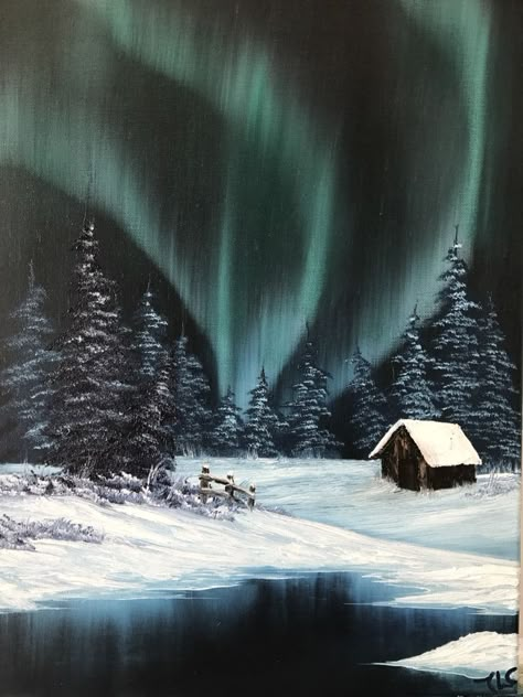 Northern Lights Canvas Painting, Bob Ross Painting Videos, Bob Ross Landscape, Bob Ross Art, Bob Ross Paintings, Art Alevel, Inspired Painting, Painting Practice, A Bob