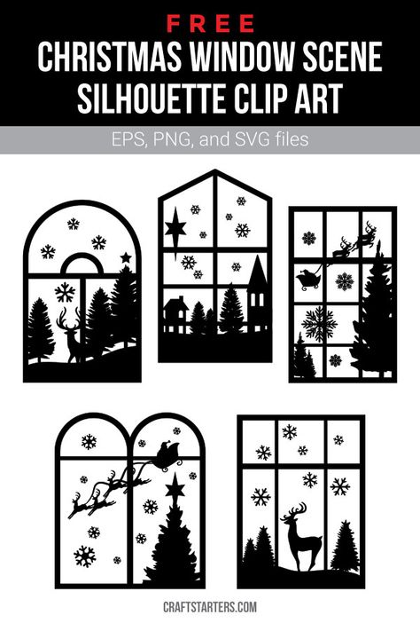 Christmas Lanterns Cricut, Free Christmas Svg Files For Cricut Downloads, Silhouette Christmas Cards Ideas, Christmas Window Vinyl Ideas, Window Paper Craft, Christmas Silhouette Art, Christmas Scene Svg Free, Window Silhouette Christmas, Christmas Scene Silhouette