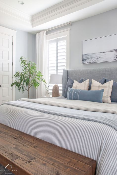 Ledgewood End Table - Breighton … curated on LTK Shore Bedroom Ideas, Coastal Bedroom With Dark Floors, Bedroom Inspirations Master Beachy, Master Bedrooms Beachy, Gray And White Coastal Bedroom, Coastal Bedroom Master Suite, Blue Bedroom Coastal, Best Bedroom Wallpaper, Pops Of Blue Bedroom