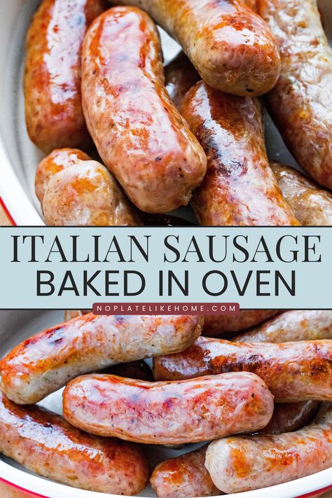 Italian sausage is a classic Italian meat! This oven-baked Italian sauasge is a tasty and super easy Italian main dish that goes great with many side dishes (especially pasta and potatoes) for a quick and easy weeknight dinner or any Italian dinner. Click the link to get the recipe instructions. Italian Sausage Link Recipes, Italian Pork Recipes, Italian Sausage In Oven, Italian Sausage Recipes For Dinner, Hot Italian Sausage Recipes, Bake Sausage In Oven, Roasted Italian Sausage, Sweet Italian Sausage Recipes, Baked Italian Sausage