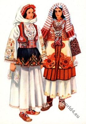 Serbian national costumes from Kosovo, Peć. Kosovo I Metohija, Serbian Clothing, Croatia Culture, European Costumes, Costumes Around The World, Bosnia Herzegovina, National Dress, Folk Dresses, Folk Dance