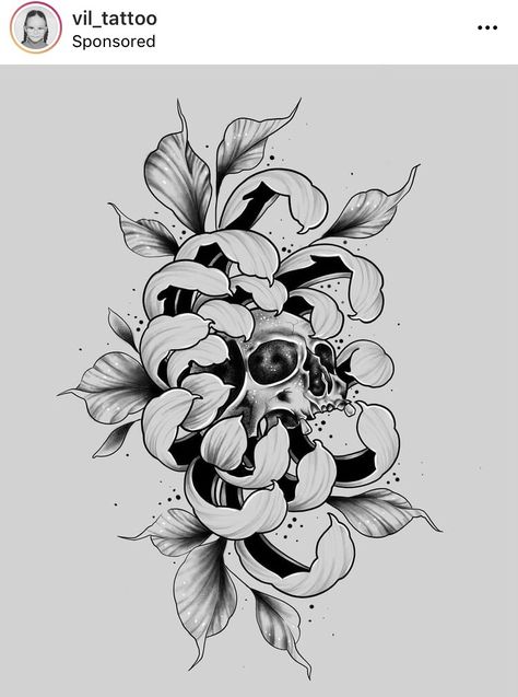 Vampire Orchid Tattoo, Skull And Chrysanthemum Tattoo, Chrisantem Tattoo, Crisantemo Tattoo, Flower Neck Tattoo, Tattoo Main, Skull Tattoo Flowers, Traditional Black Tattoo, Minimalistic Tattoo Ideas