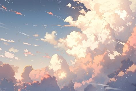 Free photo anime style clouds | Free Photo #Freepik #freephoto Anime Sky Background, Sky Anime Wallpaper, Wallpaper Background For Laptop, Backgrounds For Laptop, Anime Clouds, Cloud Anime, Google Themes, Photo Anime, Clouds And Stars