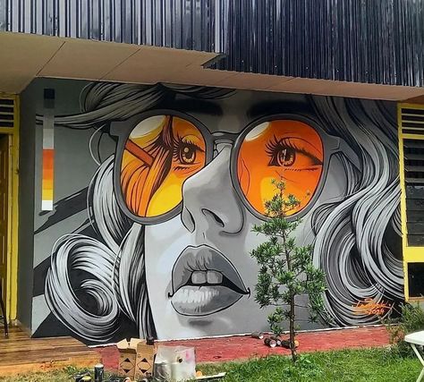 Your Street Art Utopia | By @bang.lambok in Medan, Indonesia. | Facebook Miami Vibes, Town Art, Installation Street Art, Mural Art Design, Street Art Utopia, Wall Street Art, Abstract Portrait Painting, Wall Painting Art, Street Mural