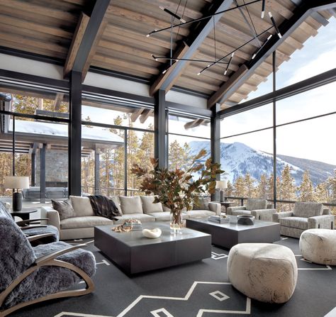 An Architect Describes His Recent Big Sky Project as "Mountain Transitional" - Mountain Living Ennis Montana, Rustic Furniture Ideas, Aspen Home, Modern Rustic Furniture, Yellowstone Club, Rustic Luxe, Studio Workshop, Light Wood Floors, Floor Plan Layout