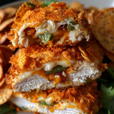 Stuffed Doritos Chicken Doritos Fried Chicken, Doritos Stuffed Chicken, Dorito Stuffed Chicken, Doritos Recipes Dinners, Doritos Crusted Chicken, Chicken Doritos Recipes, Dorito Recipes Ideas, Dorito Crusted Chicken, Stuffed Doritos