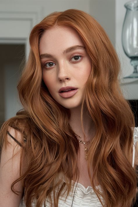 Auburn Hair Color Green Eyes, Light Ginger Brown Hair Color, Ginger Hair With Dark Highlights, Pale Skin Brown Eyes Hair Color Ideas, Reddish Ginger Hair, Yellow Undertone Skin Hair Color, Hair Colors For Warm Skin Tones, Bright Auburn Hair, Warm Auburn Hair Color