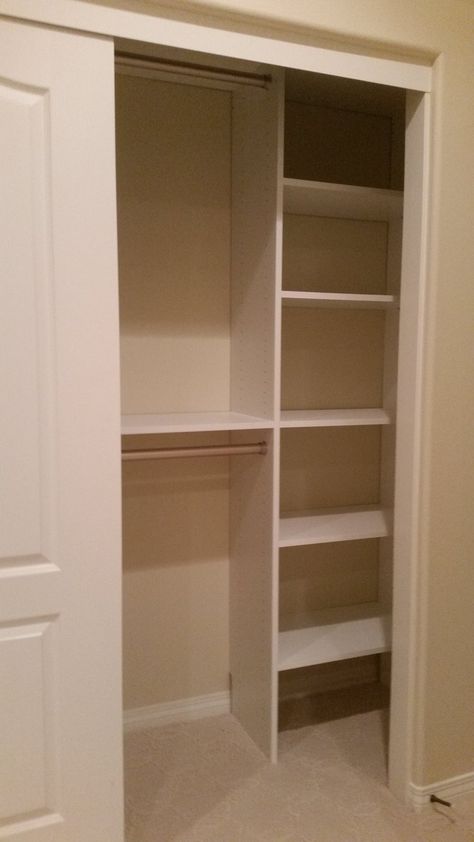 Small Double Door Closet Organization, Small Closet Ideas Sliding Doors, 60 Inch Closet Organization, Closet With Small Door, Small One Door Closet Ideas, 3ft Closet Ideas, 1 Door Closet Organization, 5ft Closet Organization, Nursery Closet With Sliding Doors