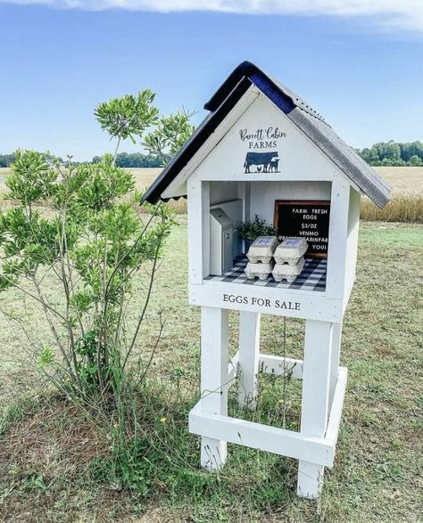 Driveway Farm Stand, Farm Fresh Egg Stand, Easy Diy Farm Stand, Petting Farm Ideas, Front Yard Farm Stand, Road Side Egg Stand, Egg Stand Ideas, Egg Stand Roadside Diy, Egg Stand Diy