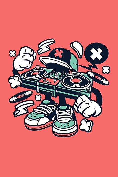 Disc Jockey Mixer Cartoon Character - Fun design for people who love Dance-Club-Music-Party-Fun! Hiphop Character Design, Music Character Design, Music Character, Music Graffiti, Dj Art, Cartoons Dancing, Graffiti Doodles, Print Design Art, Club Music