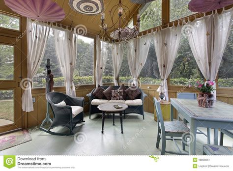 Conservatory Curtains, Enclosed Patio Ideas, Home Conservatory, Screen In Porch, Outdoor Living Porch, Sunroom Inspiration, Screened In Porch Diy, Small Sitting Area, Street Decoration